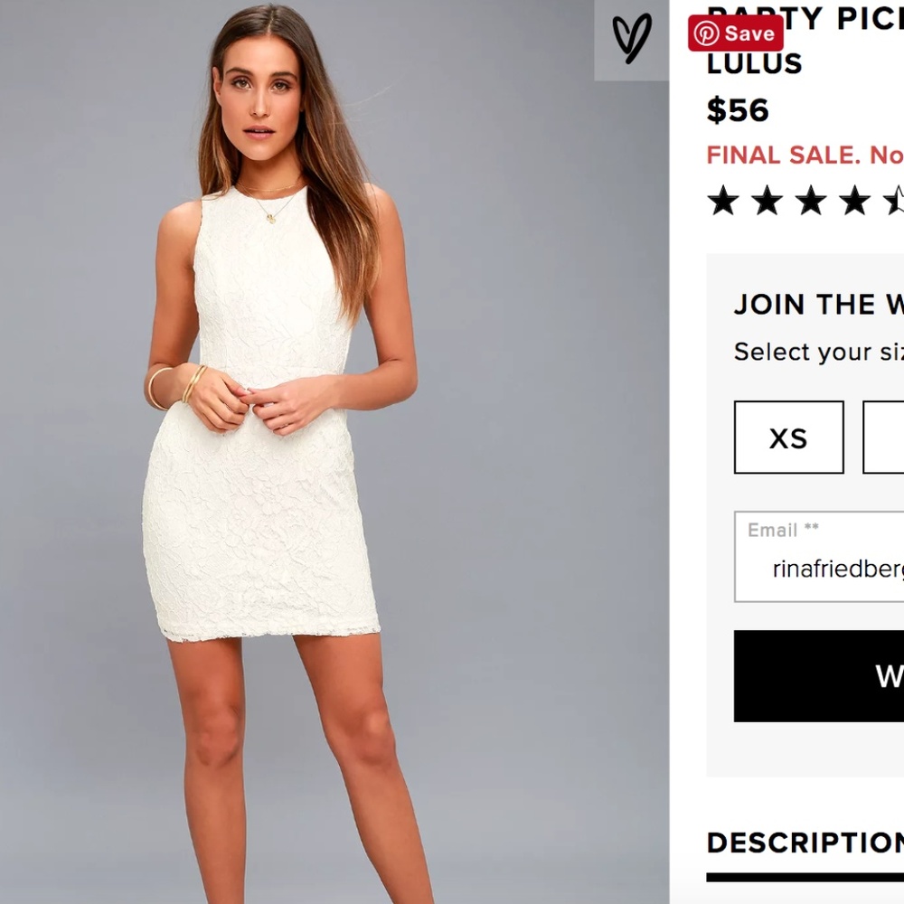 Lulu's small open back white lace dress, NWOT